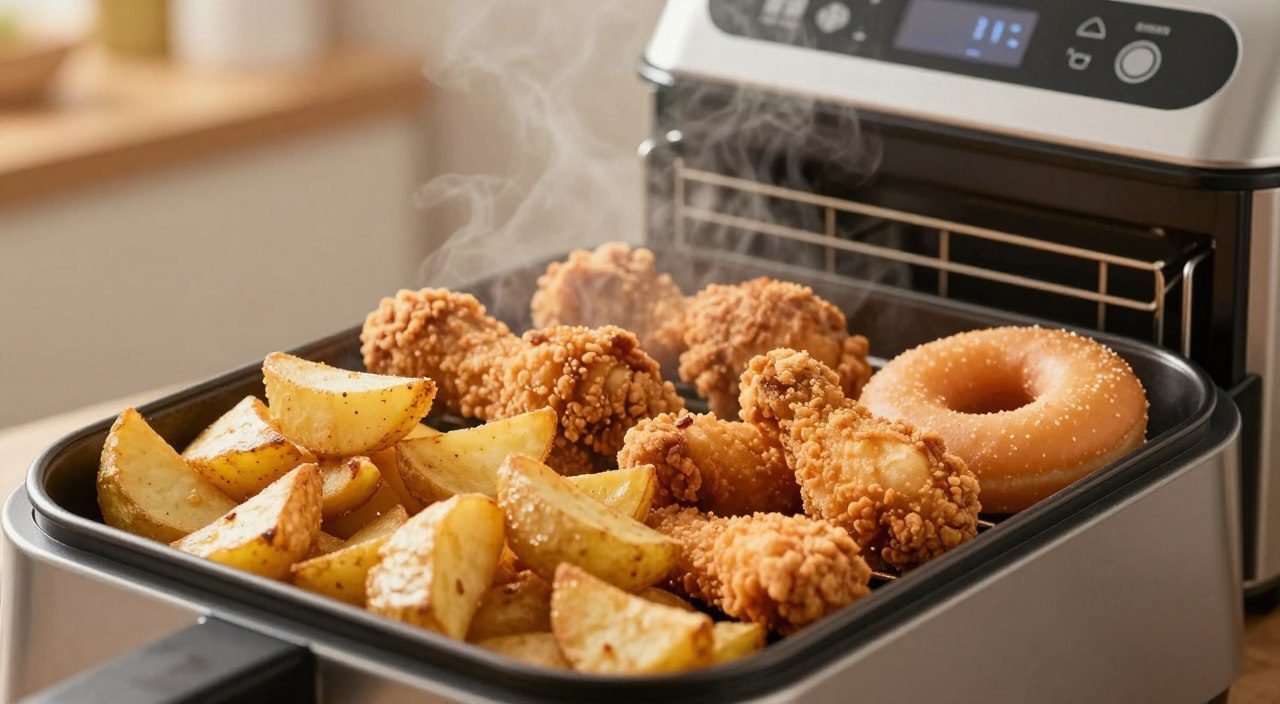 Como funciona o processo de fritura? Diferentes alimentos fritos mostrando como funciona o processo de fritura na culinária.